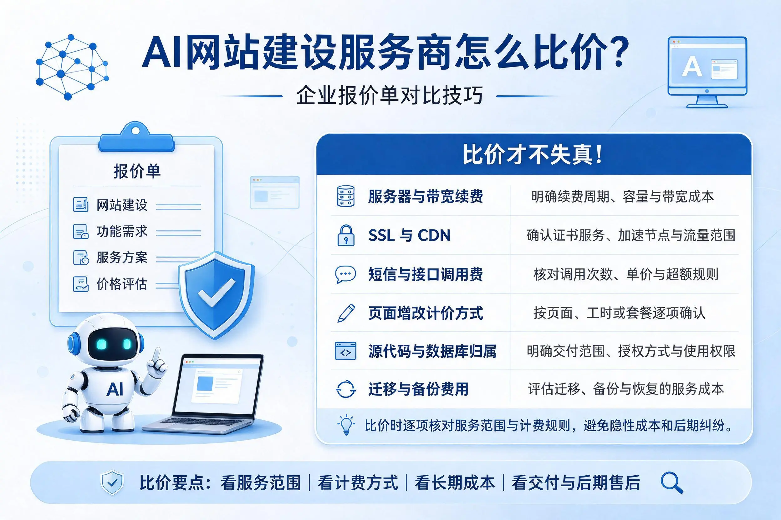 AI网站建设服务商怎么比价?眉山企业报价单对比技巧